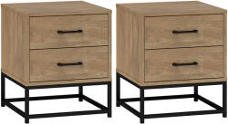 HOMCOM Set de 2 Noptiere cu 2 Sertare din Lemn și Oțel, 40x39.5x48 cm, Lemn Natural | Aosom Romania (831-838V00ND)