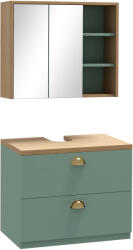 Kleankin Set de mobilier pentru baie cu rafturi reglabile 2 sertare design scandinav verde | Aosom Romania (834-603V80GN)