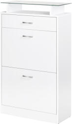 HomCom Dulap pentru Pantofi cu 2 Uși pe 2 Niveluri, Sertar și Raft din Sticlă, Dulap pentru Pantofi, 60x24x105, 5 cm, Alb | Aosom Romania (837-069WT) Pantofar