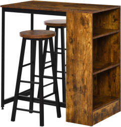 HOMCOM Set de Masă de Bar și Scaune cu Raft de Depozitare, 91x49x91 cm, Maro Rustic | Aosom Romania (835-489V80RB)