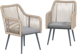 Outsunny Set de 2 scaune de grădină pentru exterior din ratan cu perne, cotiere și cadru din oțel pentru terasă 54x65x80 cm gri | Aosom Romania (84G-881V00LG)