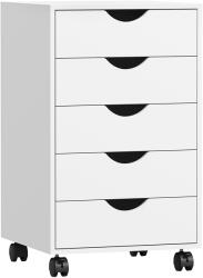 HOMCOM Dulap de birou cu 5 sertare și roți pivotante cu frâne, 40x40x67 cm, alb | Aosom Romania (836-144V01WT) Comoda