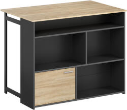 HOMCOM Masă de bar extensibilă cu blat rabatabil, masă înaltă pentru bucătărie, 1 dulap și 4 compartimente deschise, 116x79, 6x90, 5cm, negru | Aosom Romania (83A-435V00ND)