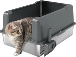 PawHut Lădiță de nisip pentru pisici din oțel inoxidabil 85L capacitate mare, toaletă semi-închisă, 71 x 50, 8 x 35, 5 cm gri | Aosom Romania (D31-126V00GY)