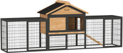 PawHut Cușcă pentru iepuri 2 etaje din lemn masiv rezistent la iarnă Doppelstockhaus cu box de alergare 217x53x86 cm Galben | Aosom Romania (D51-468V90YL)