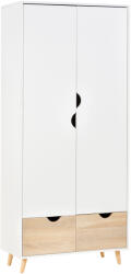 HOMCOM Dulap Multifuncțional Elegant cu Raft, Bară Umerașe și 2 Sertare, Dulap pentru Cameră cu 2 Uși, Alb, 80x40x180cm | Aosom Romania (831-290) Garderoba