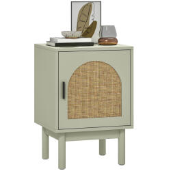 HOMCOM Noptieră cu Ușă din Ratan Raft Ajustabil și Piciorușe de Lemn Stil Bohem 40x35x58 cm Verde Deschis | Aosom Romania (83D-016V00GN)