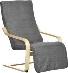 HOMCOM Fotoliu Relax cu Suport picioare pe 5 Niveluri si Tetiera, Fotoliu Ergonomic din Lemn de Mesteacan si Tesut, Gri (833-132V00GY)