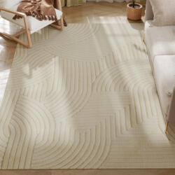 HomCom Covor Modern Antiderapant din Poliester și Bumbac cu Design Liniar, pentru Living, Dormitor, Crem | Aosom Romania (83C-044V02CW) Covor