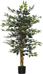 HOMCOM Ficus Artificial Înalt 130 cm cu 702 Frunze Colorate în Ghiveci, Decor Interior și Exterior, Verde Multicolor | Aosom Romania (830-667V00DG)