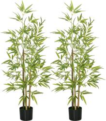 HOMCOM Set Plante Bambus Artificiale cu 3 Trunchiuri cu Ghiveci, Plante Artificiale din PP și Metal, 15x15x120 cm, Verde | Aosom Romania (830-798V02GN)
