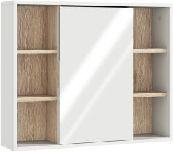 HomCom Dulap cu Oglinda din MDF si PAL, Dulap de Baie cu 3 Rafturi Laterale si Raft Interior Reglabil, 60x14.5x49.4 cm, Alb si Lemn Natur | Aosom RO (834-245)