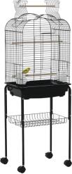PawHut Colivie pentru Pasari cu 3 Stinghii, 2 Boluri si 2 Usi Laterale, Colivie pentru Animale din Otel, PP si Lemn, 46x36x130 cm, Neagra (D10-077)