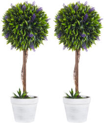 HOMCOM Set 2 Plante Artificiale Sferice cu Flori de Lavandă şi Vas, Ø24x60 cm, Verde | Aosom Romania (830-704V00GN)
