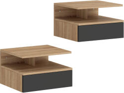 HOMCOM Set de 2 Noptiere Suspendate cu Sertar și Raft Deschis, 35x32x22.5 cm, Negru și Stejar | Aosom Romania (831-338V86BK)