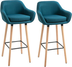 HOMCOM Taburete de Bar Design scandinav - Set de 2 Taburete de Bar Grand Confort cu Suport pentru Picioare și Cotiere - Lemn masiv Lână albastră | Aosom Romania (835-141V00DB)