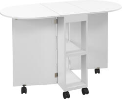 HomCom Masă de Comedor Plegable cu Ruedas Masă de Cocina cu Alas Abatibles și 2 Rafturi Deschise 120x60x77 cm Alb | Aosom Romania (835-957V00WT)