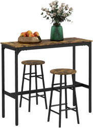 HOMCOM Set masă înaltă de bar + 2 tabureți structură din oțel blat cu aspect de lemn de acaju pentru 2 persoane negru | Aosom Romania (83A-048V80RB)