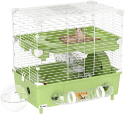 PawHut Cușcă pentru Hamsteri cu 2 Niveluri și 3 Uși cu Roată și Tuburi Verde și Alb | Aosom Romania (D51-482V00GN)