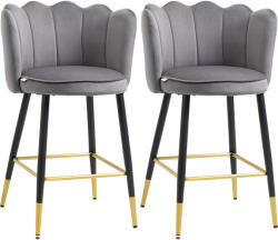 HOMCOM Set de 2 Scaune de Bar Elegante, Înalte cu Spătar, Bază din Oțel Stabil, Gri Carbune, pentru Bucătărie | Aosom Romania (835-916V00CG)