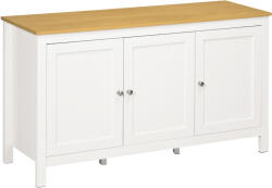 HOMCOM Credență de Bucătărie cu 3 Uși, Mobilier Modern de Bucătărie cu Raft Reglabil, Credență Tip Bufet pentru Sufragerie, Sala de Mese și Salon, 120x40x70 cm, Alb și Culoare Lemn | Aosom Romania (838-392V8 Comoda