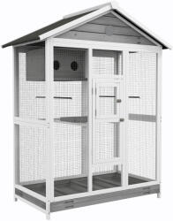 PawHut Cușcă mare pentru păsări volieră interior exterior, 4 bârne tavă colectoare glisantă 112 x 68 x 154 cm gri | Aosom Romania (D10-070V03GY)