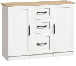 HOMCOM Bufet pentru living, mobilier de depozitare cu 2 uși cu închidere silențioasă și 3 sertare, 110x35x80, 4cm, alb și lemn natural | Aosom Romania (83B-750V00WT) Bufet
