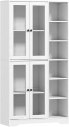 HOMCOM Bufet Bucătărie Înalt, Dulap Dispensa cu 4 Uși din Sticlă Soft-Close, 6 Rafturi Deschise, Rafturi Reglabile, Alb | Aosom Romania (83A-352V90WT)