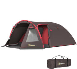Outsunny Cort de Camping pentru 2-4 Persoane cu 2 Camere, Uși Duble și Geantă de Transport, 360x250x130 cm, Gri | Aosom Romania (A20-466V00GY) Cort