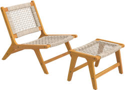 Outsunny Fotoliu de grădină cu taburet 2 piese lemn de acacia certificat FSC fotoliu lounge exterior cu șezut din ratan stil boho picioare reglabile | Aosom Romania (867-296V90BG)
