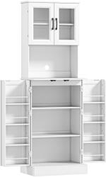 HOMCOM Dulap de bucătărie, raft reglabil, blat, uși din acril, orificiu pentru cablu, pentru living, bucătărie, sufragerie, MDF, Alb | Aosom Romania (83A-399V90WT)