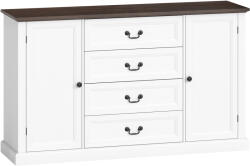 HOMCOM Credență de Bucătărie, Mobilier de Bucătărie cu 4 Sertare Soft Close, Blat Gros, Bufet cu Rafturi Reglabile, Stil Rustic, pentru Sufragerie, Sala de Mese, 147x40x87 cm, Alb | Aosom Romania (83B-465V01