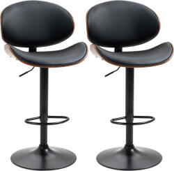 HOMCOM Set de 2 Scaune de Bar cu Spătar Reglabil pe Înălțime, Lemn și Piele Ecologică, 53x52x92-112 cm, Negru | Aosom Romania (835-819V00BK)