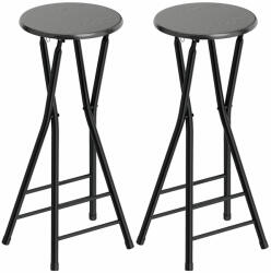 HOMCOM Set 2 Scaune de Bar Pliabile, Scaune de Bucătărie Înalte Rotunde cu 2 Suporturi pentru Picioare, Structură din Lemn și Oțel, Scaune de Bar, pentru Insulă, Negru | Aosom Romania (83A-376V81BK)
