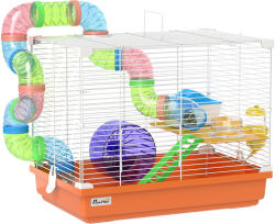 PawHut Cușcă pentru Hamster cu Tunel Bol Adăpătoare Căsuță Rampă Roată de Exerciții Tăviță Detașabilă 46x30x37 cm Portocaliu | Aosom Romania (D51-213V00OG)