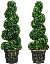 HOMCOM Arbore artificial formați în spirală, set de 2 plante artificiale, cu ghiveci, înălțime 90 cm, Verde | Aosom Romania (830-794V00GN)
