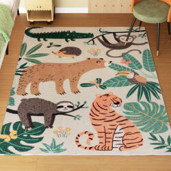 HomCom Covor plușat cu Model de Jungle, uşor de întreţinut, Crem + Multicolor | Aosom Romania (83C-043V01MX) Covor