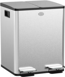 HomCom Coș de Gunoi cu 2 Compartimente de 20L cu Pedală, Coș de Gunoi cu 2 Capace Silențioase, 45, 8x36x51, 6 cm, Argintiu | Aosom Romania (851-033V01SR) Cos de gunoi