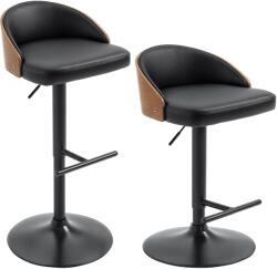 HOMCOM Scaune de Bar Set 2 buc. , Scaun de Bar Tapitat din Oțel și Lemn Masiv, Înălțime Reglabilă pentru Bucătărie cu Suport pentru Picior, Rotativ 360°, Scaun de Bar pentru Bucătărie, Sufragerie, Sală de Me