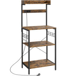 HomCom Estantería de Cocina con 2 Tomacorrientes Estante para Microondas Estante Ajustable Ganchos 60x42x137 cm Marrón Rústico | Aosom Romania (801-323V92RB)