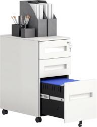 HOMCOM Vinsetto Dulap cu Sertare pentru Birou cu 5 Roți, 3 Sertare cu Încuietoare și Chei, 30x43.5x60 cm, Alb | Aosom Romania (924-100V00WT) Comoda