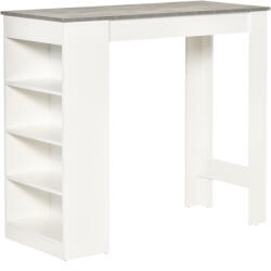 HOMCOM Masă de Bar Masă Înaltă Tip Bistró de Bucătărie cu Raft de 4 Nivele Stil Modern din Melamină pentru Dining Sufragerie 115x50x102, 7 cm Alb și Gri | Aosom Romania (835-494GY)