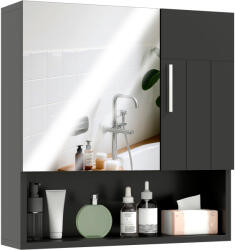 Kleankin Dulap cu Oglindă pentru Baie 2 Uși și Raft Deschis 54x15.2x55.3 cm Negru | Aosom Romania (834-347V00BK) Comoda