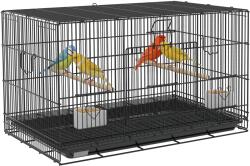 PawHut Colivie pentru Păsări 77x46x45 cm Colivie Metalică pentru Păsări cu Tavă Detașabilă 2 Bețe 2 Recipiente 2 Bețe Negru | Aosom Romania (D10-094V00BK)