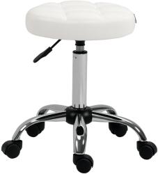 HomCom Scaun Rotativ cu Roti, Rotund, Scaun pentru Coafor și Estetician cu Înălțime Ajustabilă, Tapițat în Piele Ecologică, Ø35.5x51-67 cm, Alb (503-011WT)