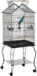 PawHut Cușcă pentru păsări pe suport cu 2 mese perșoare tavă detașabilă mâner și roți 50 x 58 x 137/145 cm negru | Aosom Romania (D10-025V01)