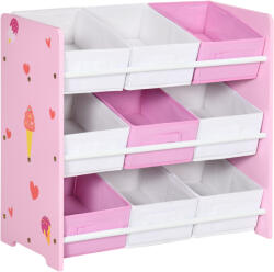 ZONEKIZ Dulăpior de Jucării cu 9 Coșuri Detașabile din MDF și Material Textil Roz | Aosom Romania (311-055V00PK)