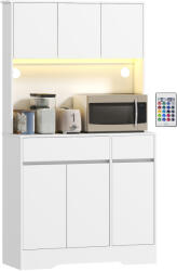 HOMCOM Bufet de bucătărie mobilier de bucătărie înălțat cu lumină LED RGB, blat de lucru, 6 uși, 2 sertare, alb | Aosom Romania (83A-248V00WT)