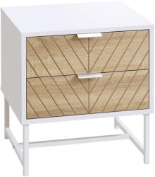 HOMCOM Noptieră cu 2 sertare și picioare din oțel masă auxiliară pentru living dormitor 45x39x48cm alb și stejar | Aosom Romania (831-480)