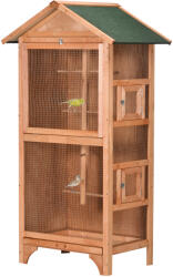 PawHut Colivie pentru Păsări cu 3 Deschideri cu Blocare, 4 Stinghii și Tavă Detașabilă, 80.5x57x153 cm, Portocaliu | Aosom Romania (D10-050V01YL)